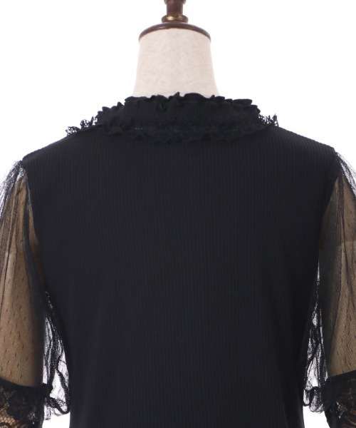 axes femme(アクシーズファム)の「ビジュー付チュール袖トップス(Tシャツ/カットソー・レディース・ブラック/ブルーグリーン/ホワイト・FREE)」の6枚目の写真