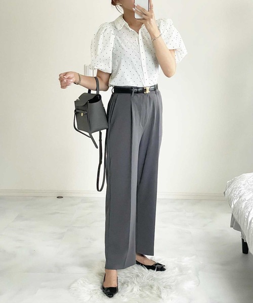 GeeRA（ジーラ）の「【4サイズ展開】夏にぴったり！カットジョーゼットセンタープレスハイウエストセミワイドスラックスパンツ（スラックス・レディース・アイボリー/ブラック/グレー/モカ・LARGE/X-LARGE/SMALL/MEDIUM）」の20枚目の写真