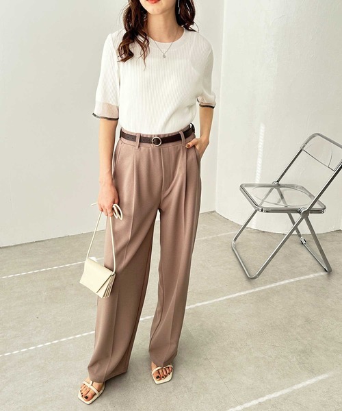 GeeRA（ジーラ）の「【4サイズ展開】夏にぴったり！カットジョーゼットセンタープレスハイウエストセミワイドスラックスパンツ（スラックス・レディース・アイボリー/ブラック/グレー/モカ・LARGE/X-LARGE/SMALL/MEDIUM）」の17枚目の写真