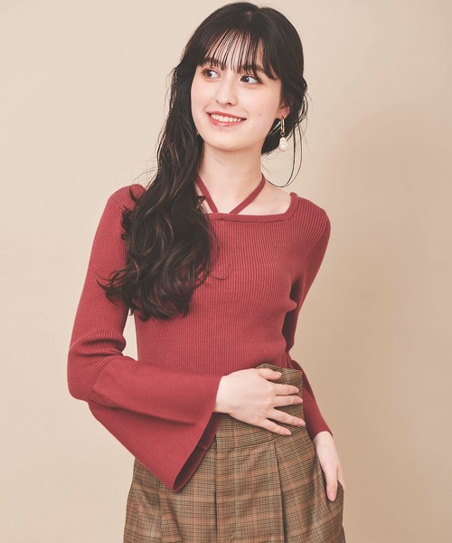 31 Sons de mode（トランテアン　ソン　ドゥ　モード）の「フレアスリーブニット（ニット/セーター・レディース・ボルドー/マスタード/ブラック/オフホワイト/ホワイト×ブラック・36）」の8枚目の写真