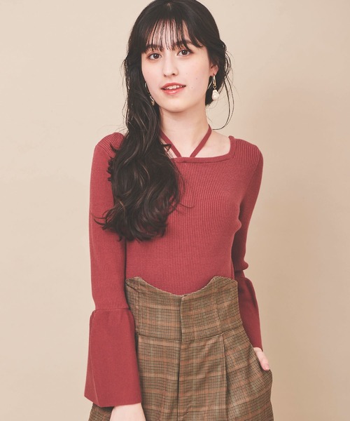 31 Sons de mode（トランテアン　ソン　ドゥ　モード）の「フレアスリーブニット（ニット/セーター・レディース・ボルドー/マスタード/ブラック/オフホワイト/ホワイト×ブラック・36）」の7枚目の写真