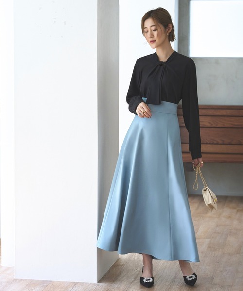 RUIRUE BOUTIQUE（ルイルエブティック）の「洗える ストレッチ ｜ 選べるデザイン フロントタック　ボウタイブラウス ｜ 長袖 トップス 体型カバー  オフィスカジュアル 通勤服 華やか ボウタイ メタル パール ボリュームスリーブ ブラウス（シャツ/ブラウス・レディース・ブラック系1/オレンジ/オレンジ系1/ブラック/ライトベージュ/ベージュ系1/ネイビー/ブルー系1/ピンク系1/ホワイト/グレー系1/ネイビー系1/アッシュ/ライトブルー/ピンクベージュ/ホワイト系1・S/M/L/LL/3L/5L/4L）」の21枚目の写真