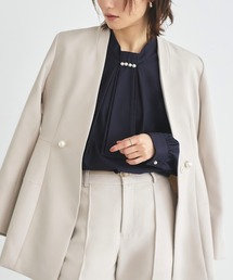 RUIRUE BOUTIQUE（ルイルエブティック）の「洗える ストレッチ ｜ 選べるデザイン フロントタック　ボウタイブラウス ｜ 長袖 トップス 体型カバー  オフィスカジュアル 通勤服 華やか ボウタイ メタル パール ボリュームスリーブ ブラウス（シャツ/ブラウス）」