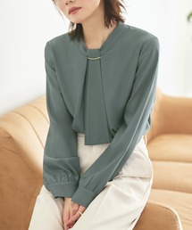 RUIRUE BOUTIQUE（ルイルエブティック）の「洗える ストレッチ ｜ 選べるデザイン フロントタック　ボウタイブラウス ｜ 長袖 トップス 体型カバー  オフィスカジュアル 通勤服 華やか ボウタイ メタル パール ボリュームスリーブ ブラウス（シャツ/ブラウス）」