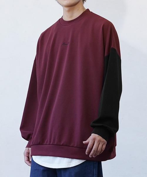 MinoriTY（マイノリティ）の「【MinoriTY】梨地ビッグシルエットバイカラーロゴトレーナー ロンT 長袖カットソー メンズ 秋服 スウェット（Tシャツ/カットソー・メンズ・ライトグレー/ワイン/ブラック・L/M/S）」の3枚目の写真