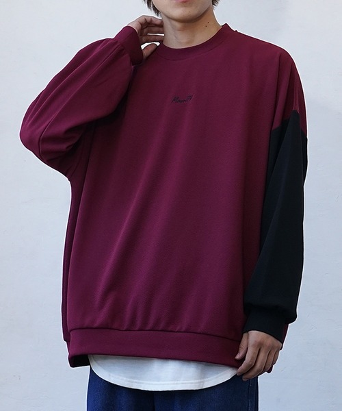 MinoriTY（マイノリティ）の「【MinoriTY】梨地ビッグシルエットバイカラーロゴトレーナー ロンT 長袖カットソー メンズ 秋服 スウェット（Tシャツ/カットソー・メンズ・ライトグレー/ワイン/ブラック・L/M/S）」の7枚目の写真