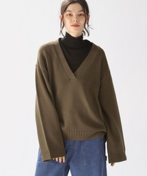 niko and... | 洗えるバックロゴ深Vネックニット(ニット/セーター)