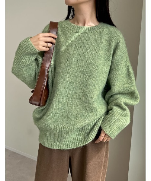 Re:EDIT（リエディ）の「起毛MIXブークレオーバーサイズニットトップス（ニット/セーター・レディース・ブルー/ベージュ/グリーン/ブラック/チャコールグレー/ピンク・MEDIUM/LARGE）」の12枚目の写真