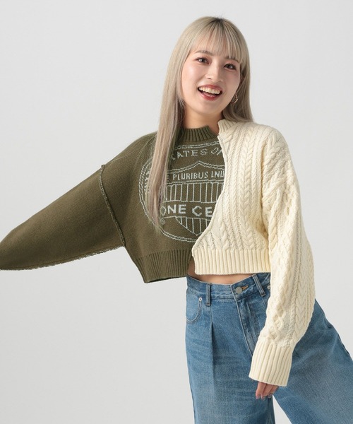 BAYFLOW(ベイフロー)の「【YOU are YOU】【スタッフ企画】クロップドニットプルオーバー(ニット/セーター・レディース・ネイビー/カーキ・FREE)」の2枚目の写真