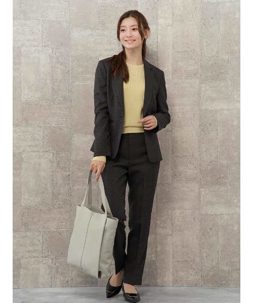 Perfect Suit FActory（パーフェクトスーツファクトリー）の「千鳥格子　メランジ調スーツ　テーパードパンツ　グレー/ネイビー（スラックス・レディース・ネイビー/グレー・9号/11号/7号/13号）」の4枚目の写真