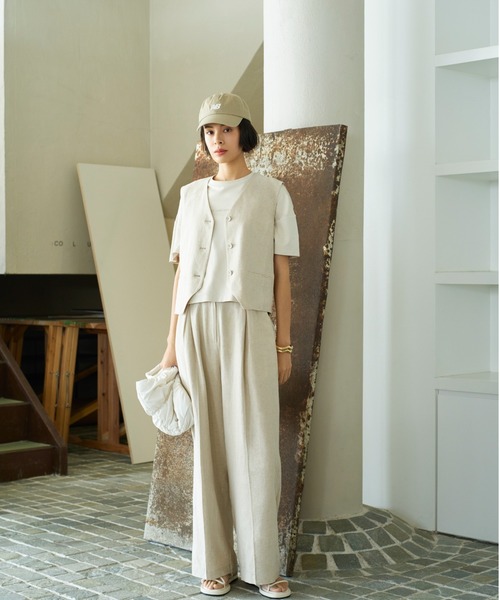 emmi（エミ）の「【emmi atelier】レーヨンリネンワイドパンツ（その他パンツ・レディース・ライトベージュ/チャコールグレー/オフホワイト・1/0）」の3枚目の写真