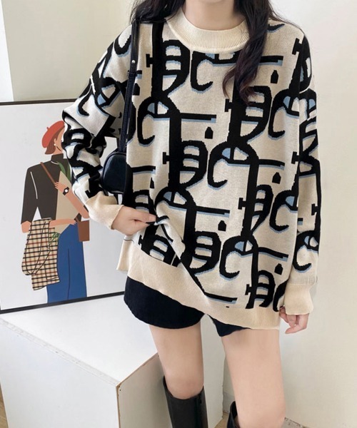 Miniministore(ミニミニストア)の「ジャガード柄ニットトップス 長袖韓国秋冬(ニット/セーター・レディース・ブラウン/ブラック・フリー)」の2枚目の写真