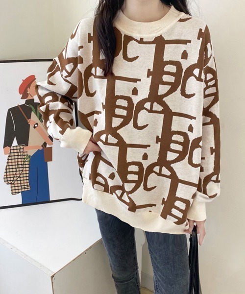 Miniministore(ミニミニストア)の「ジャガード柄ニットトップス 長袖韓国秋冬(ニット/セーター・レディース・ブラウン/ブラック・フリー)」の3枚目の写真