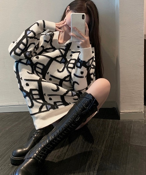 Miniministore(ミニミニストア)の「ジャガード柄ニットトップス 長袖韓国秋冬(ニット/セーター・レディース・ブラウン/ブラック・フリー)」の6枚目の写真