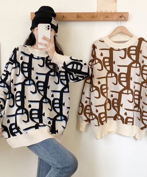 Miniministore(ミニミニストア)の「ジャガード柄ニットトップス 長袖韓国秋冬(ニット/セーター・レディース・ブラウン/ブラック・フリー)」の13枚目の写真