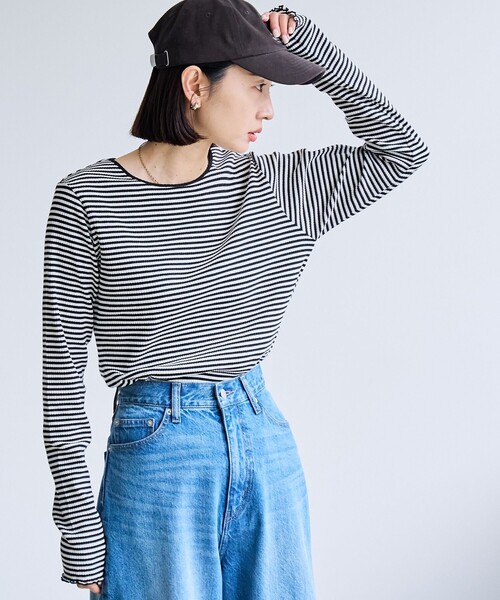 coen(コーエン)の「メローリブクルーネックロンT(Tシャツ/カットソー・レディース・ライトグレー/ブラック/その他1/ライラック/オフホワイト・M/L)」の5枚目の写真