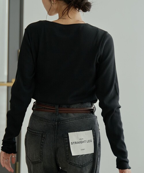 coen(コーエン)の「メローリブクルーネックロンT(Tシャツ/カットソー・レディース・ライトグレー/ブラック/その他1/ライラック/オフホワイト・M/L)」の9枚目の写真