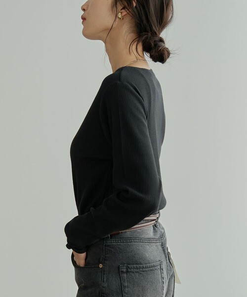 coen(コーエン)の「メローリブクルーネックロンT(Tシャツ/カットソー・レディース・ライトグレー/ブラック/その他1/ライラック/オフホワイト・M/L)」の10枚目の写真