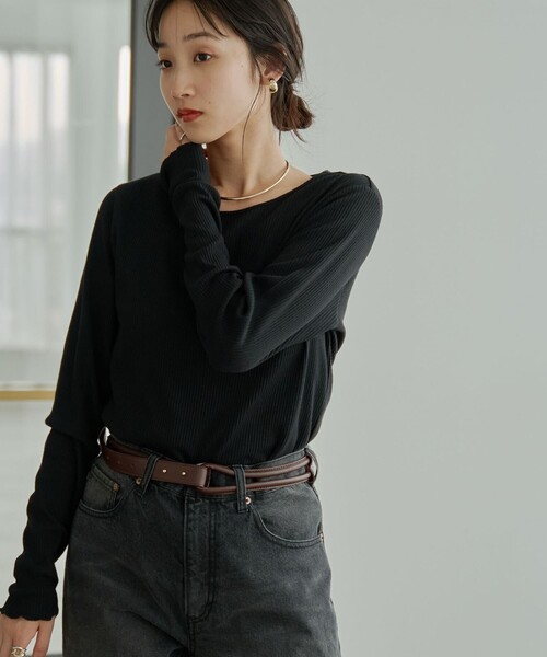 coen(コーエン)の「メローリブクルーネックロンT(Tシャツ/カットソー・レディース・ライトグレー/ブラック/その他1/ライラック/オフホワイト・M/L)」の11枚目の写真