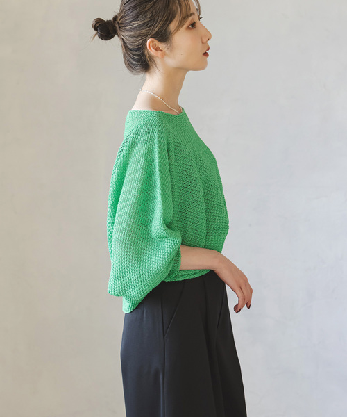 Noble(ノーブル)の「《追加》ペーパーヤーン カノコショート丈プルオーバー(ニット/セーター・レディース・ブラック/アイボリー/ライトグレー/グリーン・FREE)」の10枚目の写真