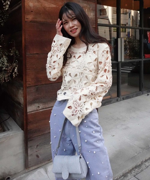 CORNERS（コーナーズ）の「かぎ針編みショートニットトップス（ニット