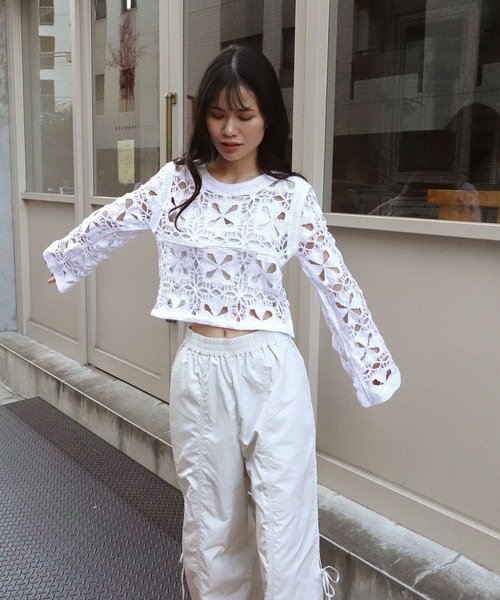 CORNERS（コーナーズ）の「かぎ針編みショートニットトップス（ニット