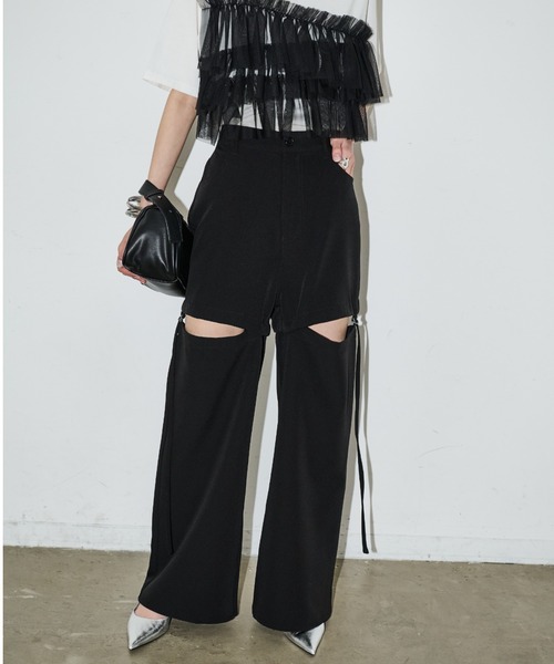 AIC. エーアイシー シースルー切替トップス/センタースリットスラックス AIC. エーアイシー シースルー切替トップス/センタースリット