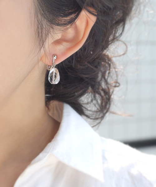 アンクゥ イヤリング anq.」ロッククリスタルクォーツツイストカット イヤリング