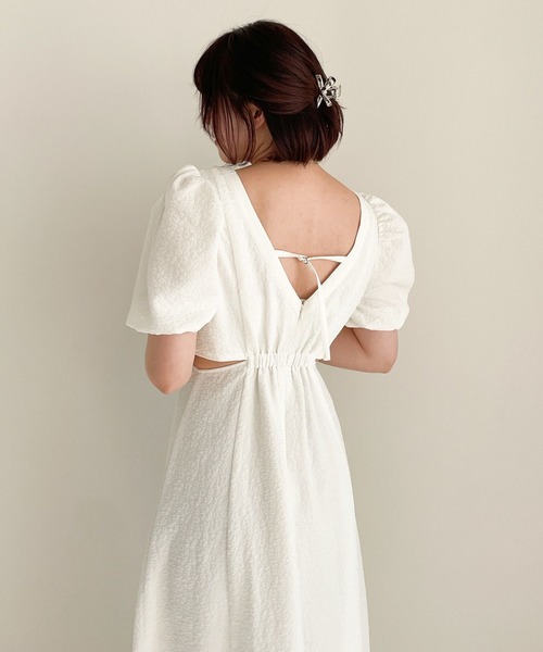 Heather（ヘザー）の「パフスリーブカットアウトワンピース（半袖）　113124（ワンピース・レディース・ブラック/オフホワイト/ブラック系その他/ブラック系/ホワイト系・S/M）」の11枚目の写真