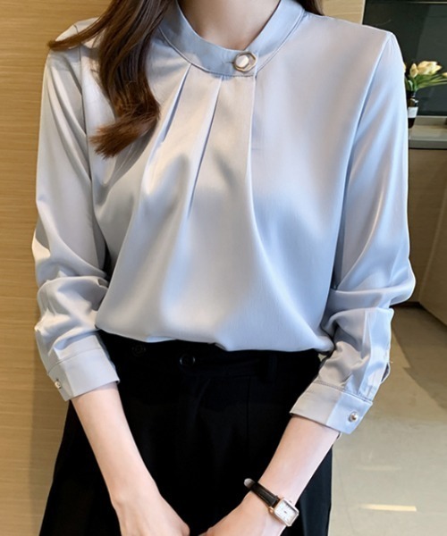 セール】リングボタンディティールタックブラウス きれいめ タック