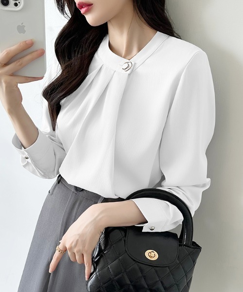 セール】リングボタンディティールタックブラウス きれいめ タック