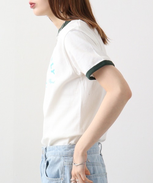 spiritoso(スピリトーゾ)の「spiritoso さくらんぼプリント リンガーTシャツ(Tシャツ/カットソー・レディース・グリーン/ネイビー/ブラック・F)」の6枚目の写真
