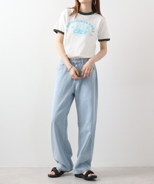 spiritoso(スピリトーゾ)の「spiritoso さくらんぼプリント リンガーTシャツ(Tシャツ/カットソー・レディース・グリーン/ネイビー/ブラック・F)」の9枚目の写真