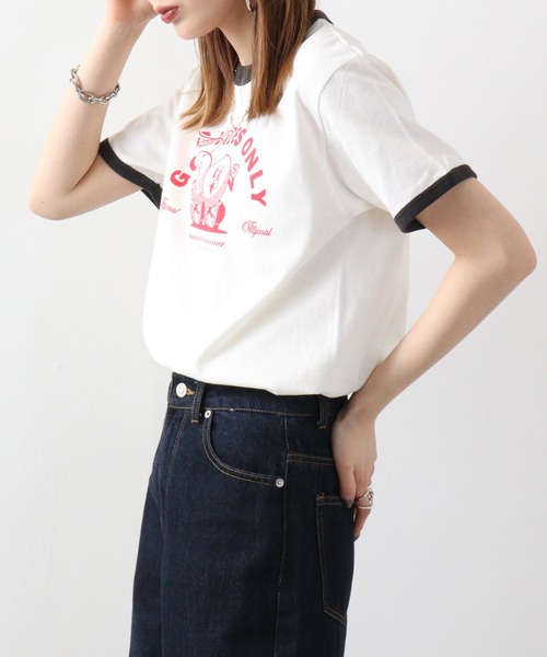 spiritoso(スピリトーゾ)の「spiritoso さくらんぼプリント リンガーTシャツ(Tシャツ/カットソー・レディース・グリーン/ネイビー/ブラック・F)」の18枚目の写真