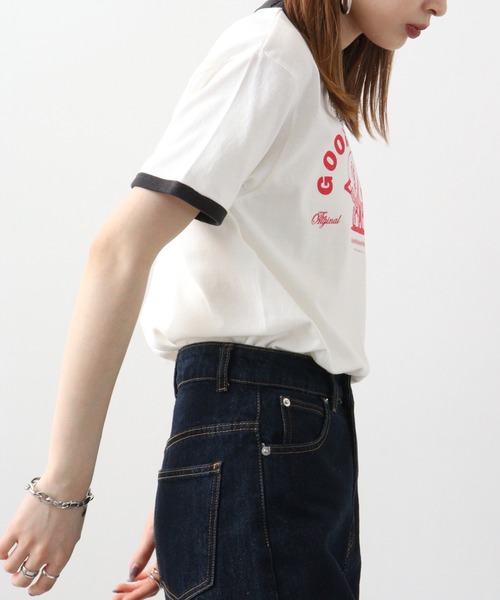 spiritoso(スピリトーゾ)の「spiritoso さくらんぼプリント リンガーTシャツ(Tシャツ/カットソー・レディース・グリーン/ネイビー/ブラック・F)」の20枚目の写真