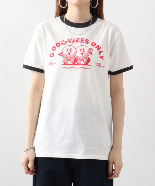spiritoso(スピリトーゾ)の「spiritoso さくらんぼプリント リンガーTシャツ(Tシャツ/カットソー・レディース・グリーン/ネイビー/ブラック・F)」の22枚目の写真