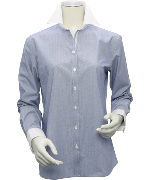 TOKYO SHIRTS（トウキョウシャツ）の「形態安定ノーアイロン クレリックスキッパー 長袖ビジネスワイシャツ（ビジネスシャツ・レディース・ブルー・XL/LL/L/M/S/XS）」の5枚目の写真