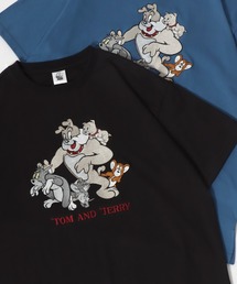 Tom&Jerry/トム&ジェリー キャラクター サガラ刺繍 発泡 フロント バックプリント オーバーサイズ半袖Tシャツ