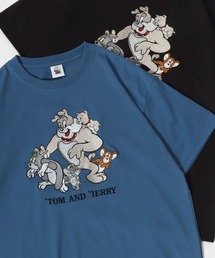 Tom＆Jerry（トムアンドジェリー）の「Tom＆Jerry/トム＆ジェリー キャラクター サガラ刺繍 発泡 フロント バックプリント オーバーサイズ半袖Tシャツ（Tシャツ/カットソー・メンズ）」