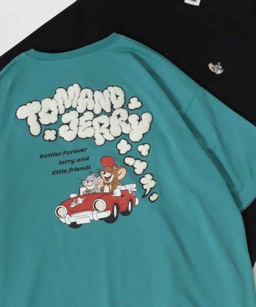 Tom&Jerry(トムアンドジェリー)の「Tom&Jerry/トム&ジェリー キャラクター サガラ刺繍 発泡 フロント バックプリント オーバーサイズ半袖Tシャツ(Tシャツ/カットソー・レディース・グリーン/アクア/オートミール/マスタード/グリーン系その他/ベージュ/スミクロ/ブラック/クリーム/ブルー/グレー/ダークグリーン・M/L)」の9枚目の写真