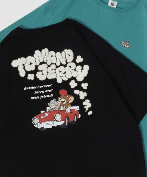 Tom&Jerry(トムアンドジェリー)の「Tom&Jerry/トム&ジェリー キャラクター サガラ刺繍 発泡 フロント バックプリント オーバーサイズ半袖Tシャツ(Tシャツ/カットソー・レディース・グリーン/アクア/オートミール/マスタード/グリーン系その他/ベージュ/スミクロ/ブラック/クリーム/ブルー/グレー/ダークグリーン・M/L)」の2枚目の写真