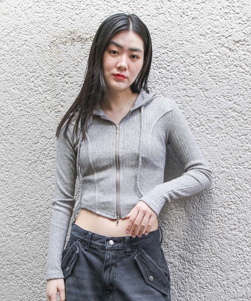 3.3 Field Trip （3.3フィールドトリップ）の「3.3 Field Trip／ニットフードZIP  2118445（Tシャツ/カットソー・レディース・グレー/アイボリー/ブルー・FREE）」の9枚目の写真