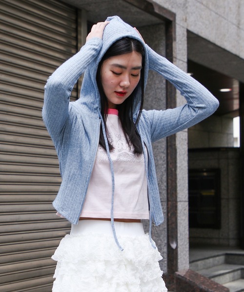 3.3 Field Trip （3.3フィールドトリップ）の「3.3 Field Trip／ニットフードZIP  2118445（Tシャツ/カットソー・レディース・グレー/アイボリー/ブルー・FREE）」の4枚目の写真