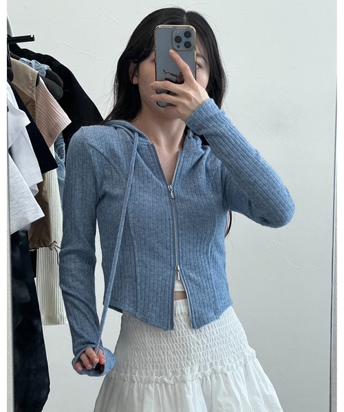 3.3 Field Trip （3.3フィールドトリップ）の「3.3 Field Trip／ニットフードZIP  2118445（Tシャツ/カットソー・レディース・グレー/アイボリー/ブルー・FREE）」の5枚目の写真