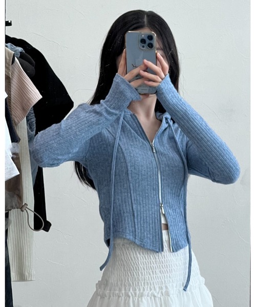 3.3 Field Trip （3.3フィールドトリップ）の「3.3 Field Trip／ニットフードZIP  2118445（Tシャツ/カットソー・レディース・グレー/アイボリー/ブルー・FREE）」の6枚目の写真