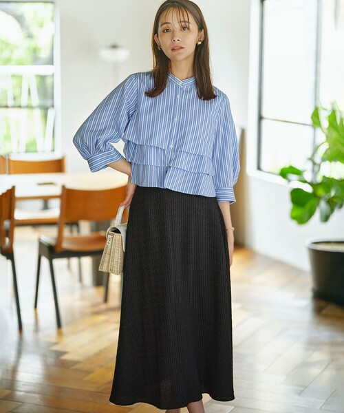 組曲（クミキョク）の「ナイロンレーヨン ティアード半袖ブラウス（シャツ/ブラウス・レディース・アイボリー系/ブルー系1/アイボリー系1・3/2）」の9枚目の写真