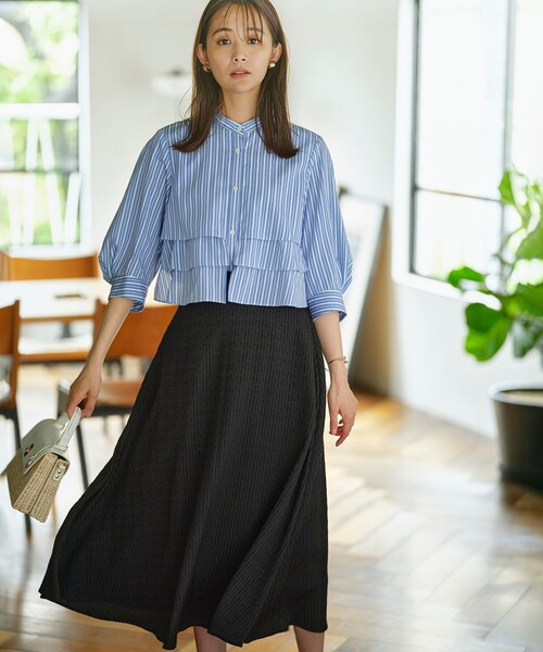 組曲（クミキョク）の「ナイロンレーヨン ティアード半袖ブラウス（シャツ/ブラウス・レディース・アイボリー系/ブルー系1/アイボリー系1・3/2）」の14枚目の写真