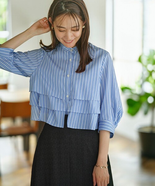 組曲（クミキョク）の「ナイロンレーヨン ティアード半袖ブラウス（シャツ/ブラウス・レディース・アイボリー系/ブルー系1/アイボリー系1・3/2）」の16枚目の写真