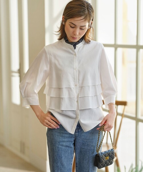 組曲（クミキョク）の「ナイロンレーヨン ティアード半袖ブラウス（シャツ/ブラウス・レディース・アイボリー系/ブルー系1/アイボリー系1・3/2）」の17枚目の写真