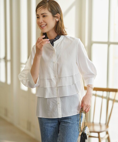 組曲（クミキョク）の「ナイロンレーヨン ティアード半袖ブラウス（シャツ/ブラウス・レディース・アイボリー系/ブルー系1/アイボリー系1・3/2）」の18枚目の写真